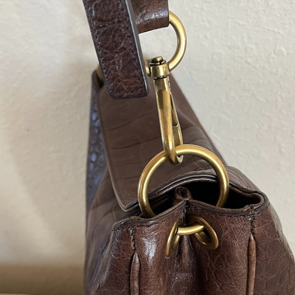 Margot Dark Brown Crocodile-Embossed Large Leather Crossbody/Hobo Bag - Picture 6 of 13
